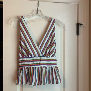 V-neck Peplum Top w/ Tied Back